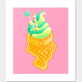 Taiyaki Clover Ice Cream - Japanese Sweets - Kawaii Food Posters and Art